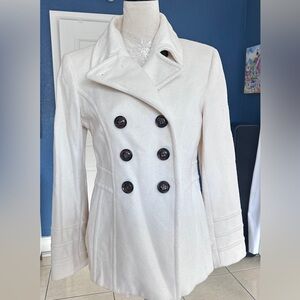 St. John's Bay Women's Double-Breasted White Pea Coat
